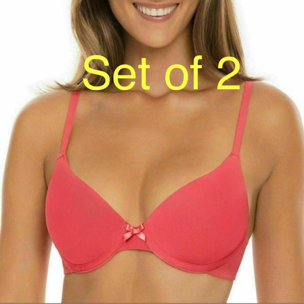 Set of 2- Secret Treasures Smooth T-shirt Bra Sz 40DD NWT (Coral)